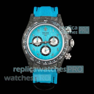 Swiss Clone Diw Rolex Daytona Ramadan CL 40 Carbon Arabic Turquoise Dial Watch 